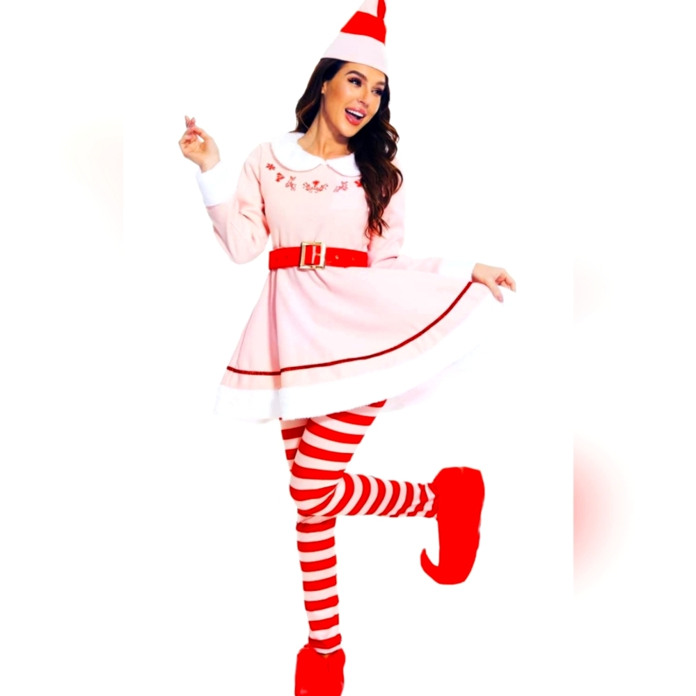 Womens Holiday Buddy The Elf Costumes Set Adult Elf Dress Christmas Small